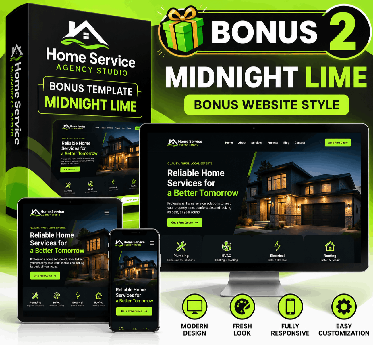 Midnight Lime bonus website design for Home Service Agency Studio